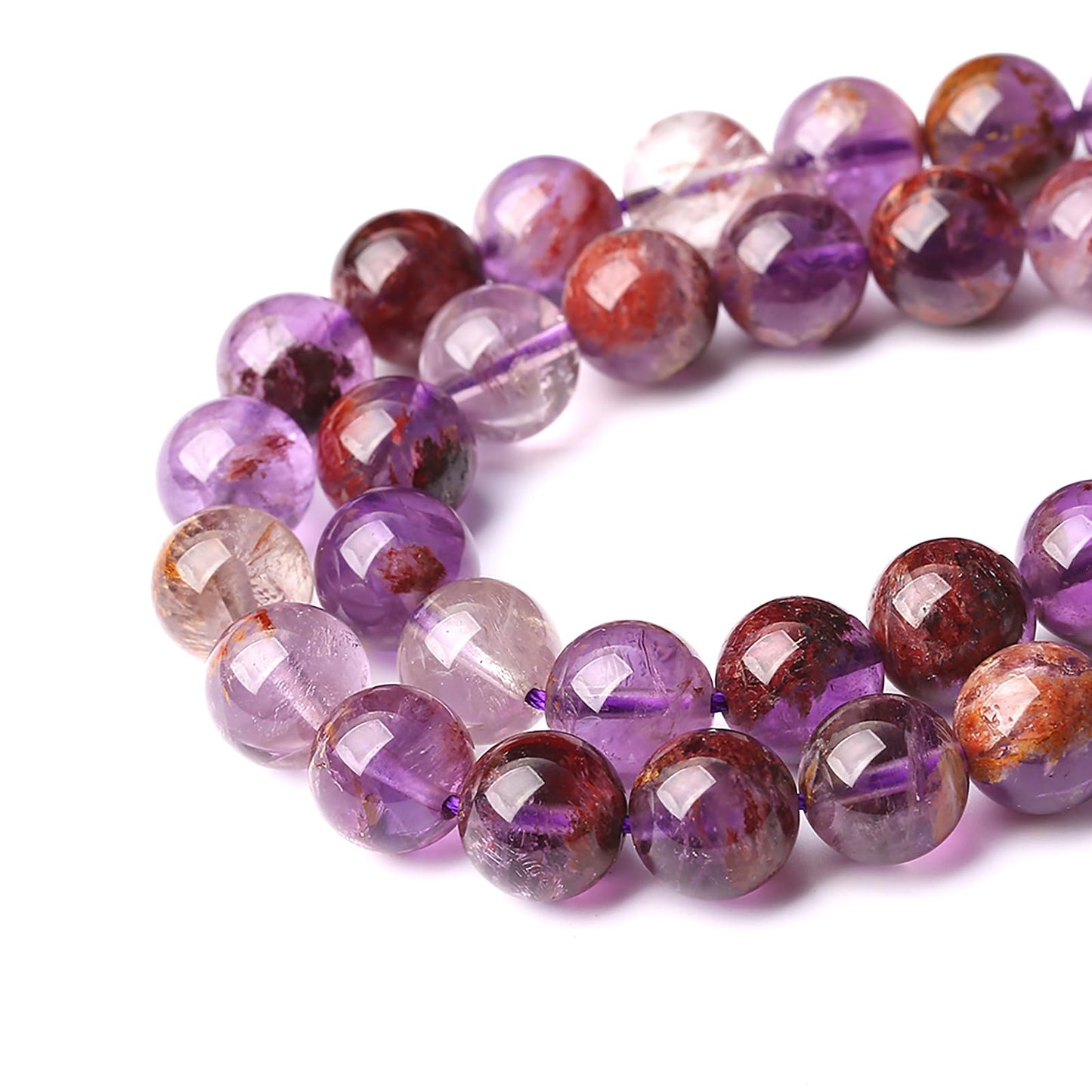8MM 45PCS Natural Gemstone Purple Ghost Crystal Stone Beads for Jewelry Making DIY Bracelet