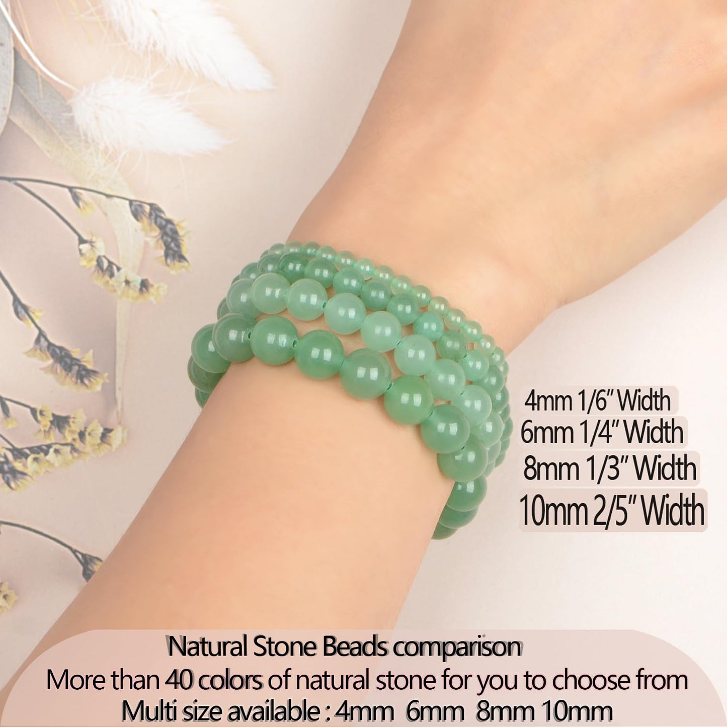 LPBeads Handmade Natural Gemstone Stretch Elastic 8mm Green Aventurine Bracelet Healing Crystal Round Stone Beads Jewelry Gifts for Women Men