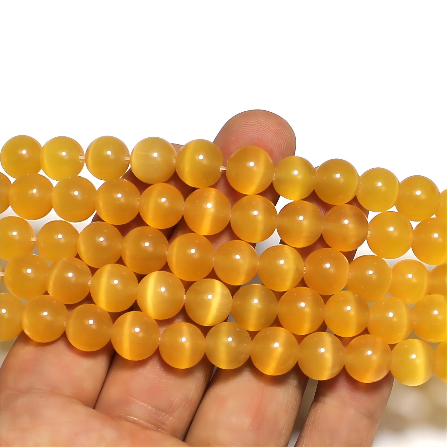 MJDCB 45pcs Golden Yellow Cat Eye Stone Beads 8mm Round Crystal Loose Bead for Jewelry Making DIY Bracelets Necklace Accessories