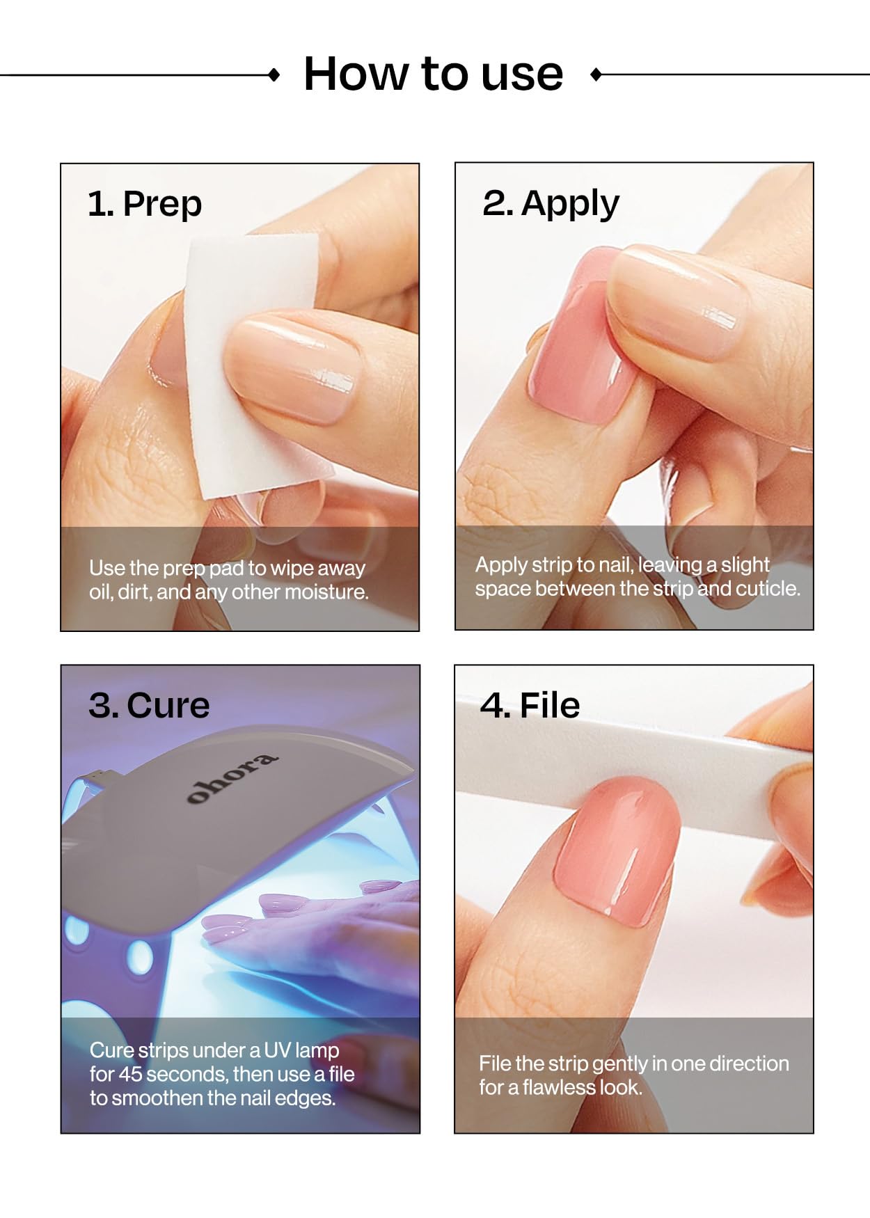 ohora Semi Cured Gel Nail Strips (N Milky Swirl) - Works with Any Lamps, Salon-Quality, Long Lasting, Easy to Apply & Remove - Includes 2 Prep Pads, Nail File & Wooden Stick