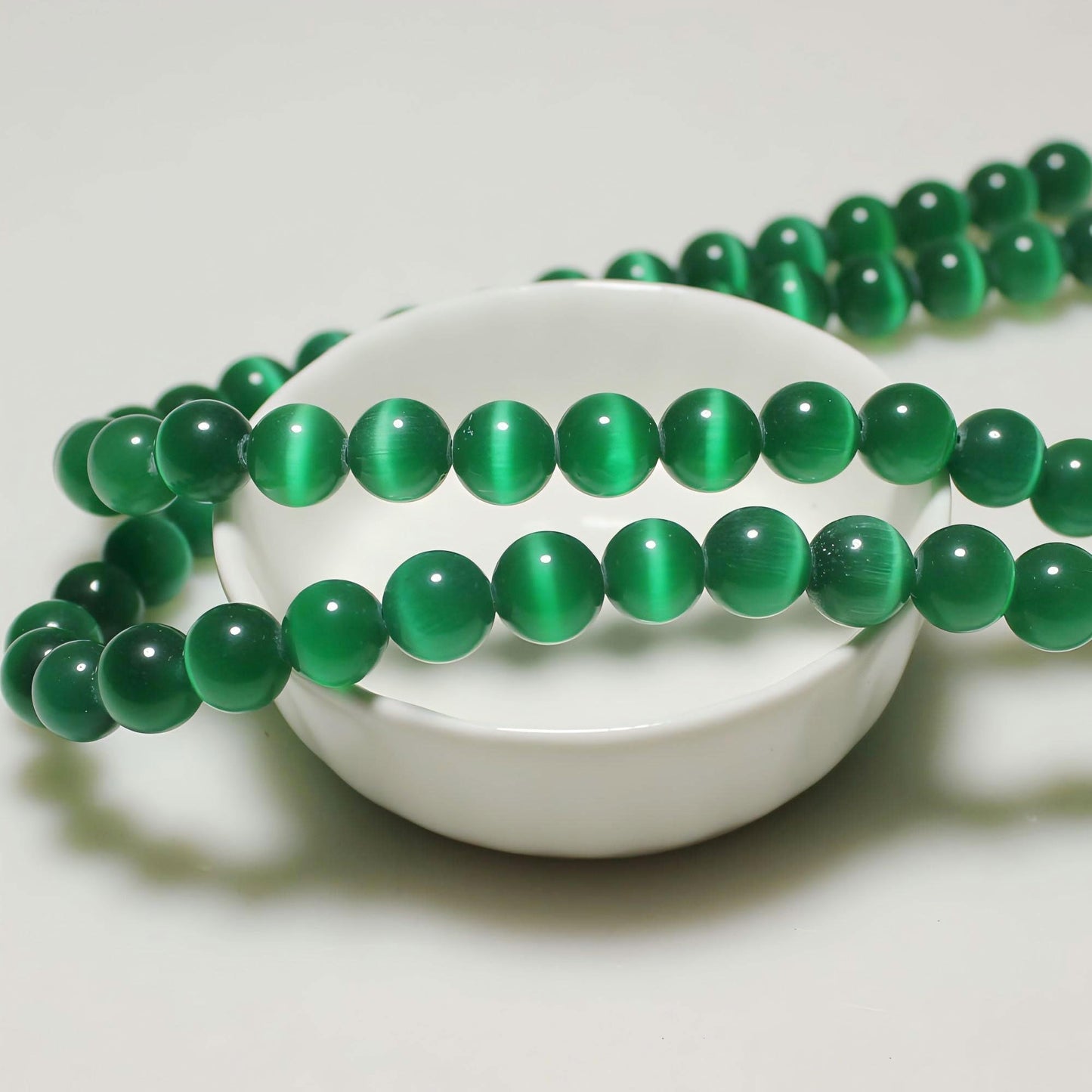 MJDCB 30pcs Peacock Green Cat Eye Stone Beads 12mm Round Crystal Loose Bead for Jewelry Making DIY Bracelets Necklace