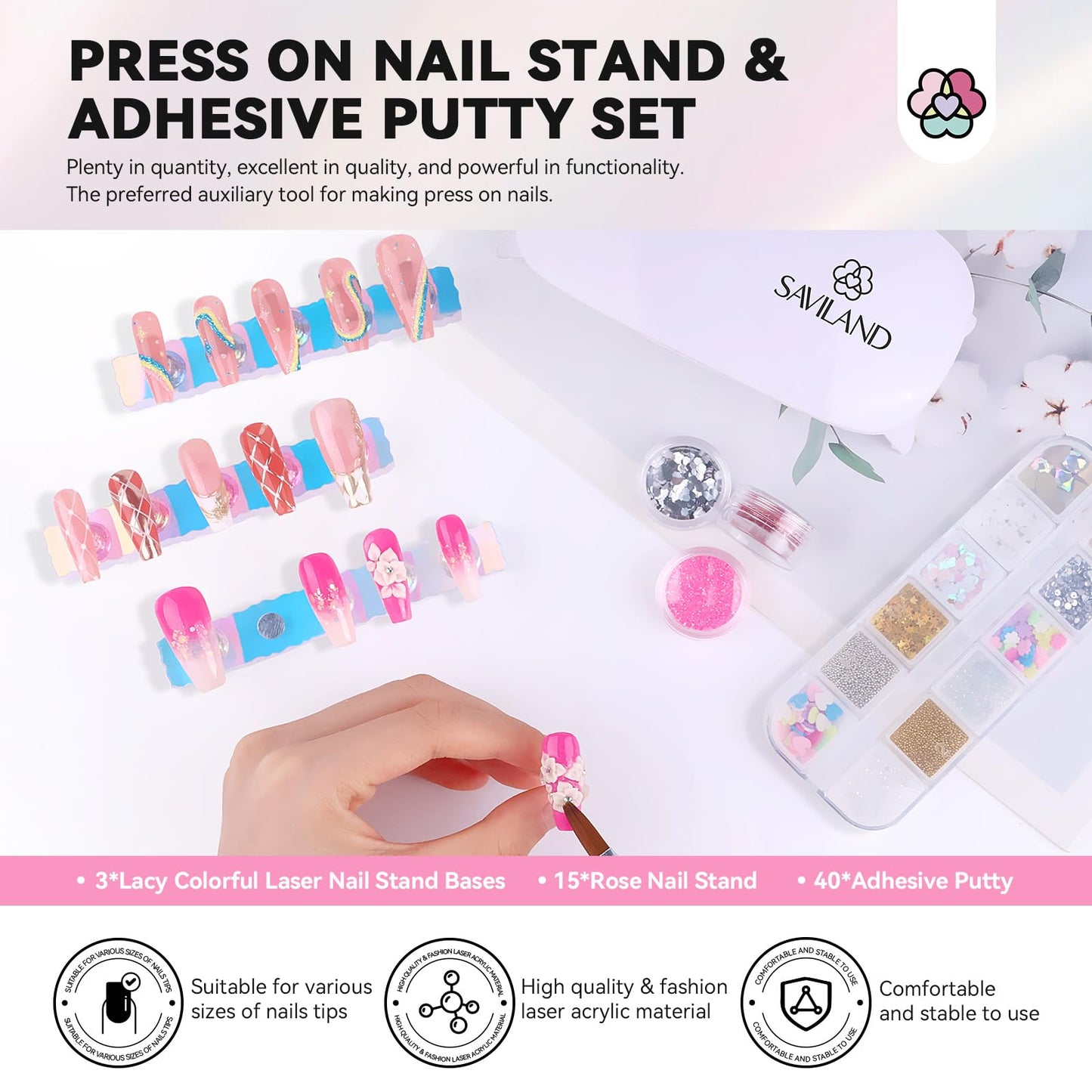 SAVILAND U V Nail Lamp Stand: Sturdy Only U V Light Stand for Gel Nails Polish 360° Adjustable Magnetic Nail Stand for Press On Nails Display Strong Magnet Fake Nail Holder
