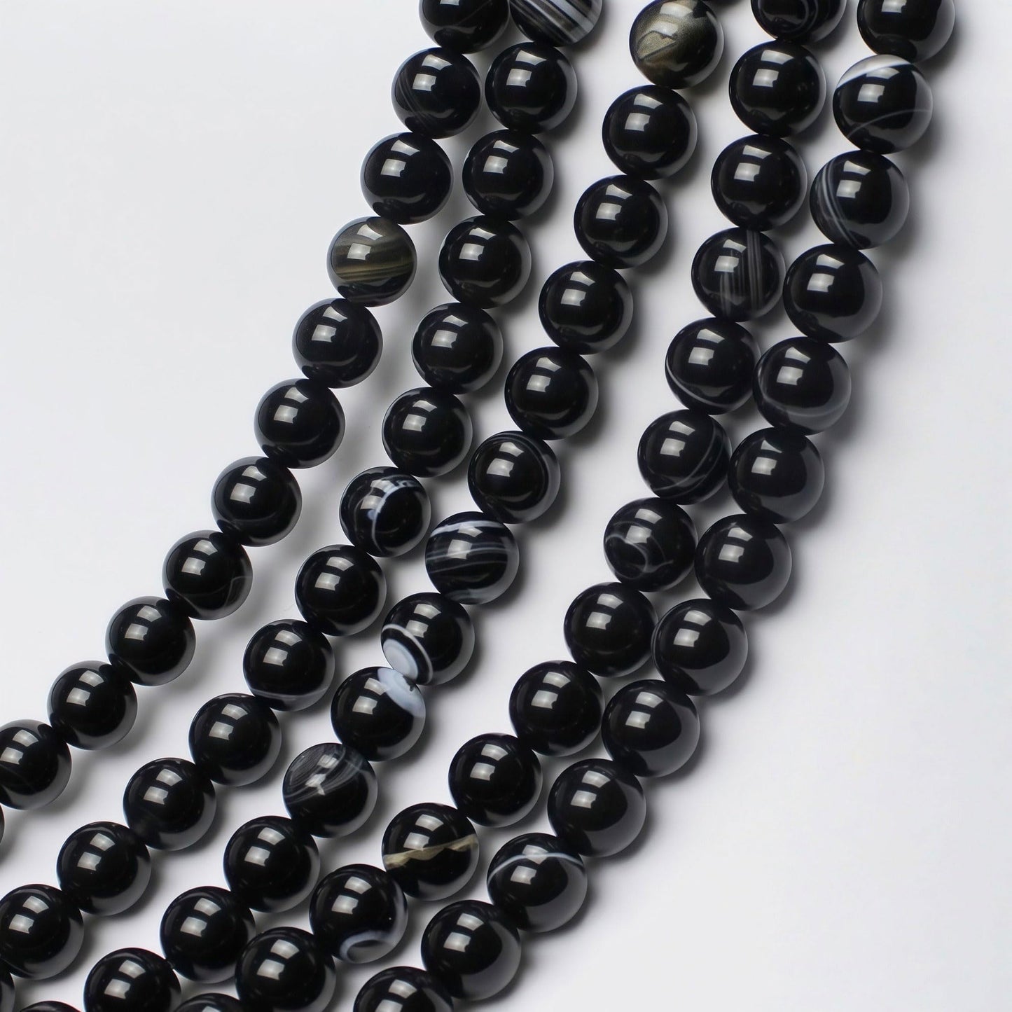 MJDCB Natural Black Striped Agate Round Loose Beads for Jewelry Making DIY Bracelet Necklace (12mm)