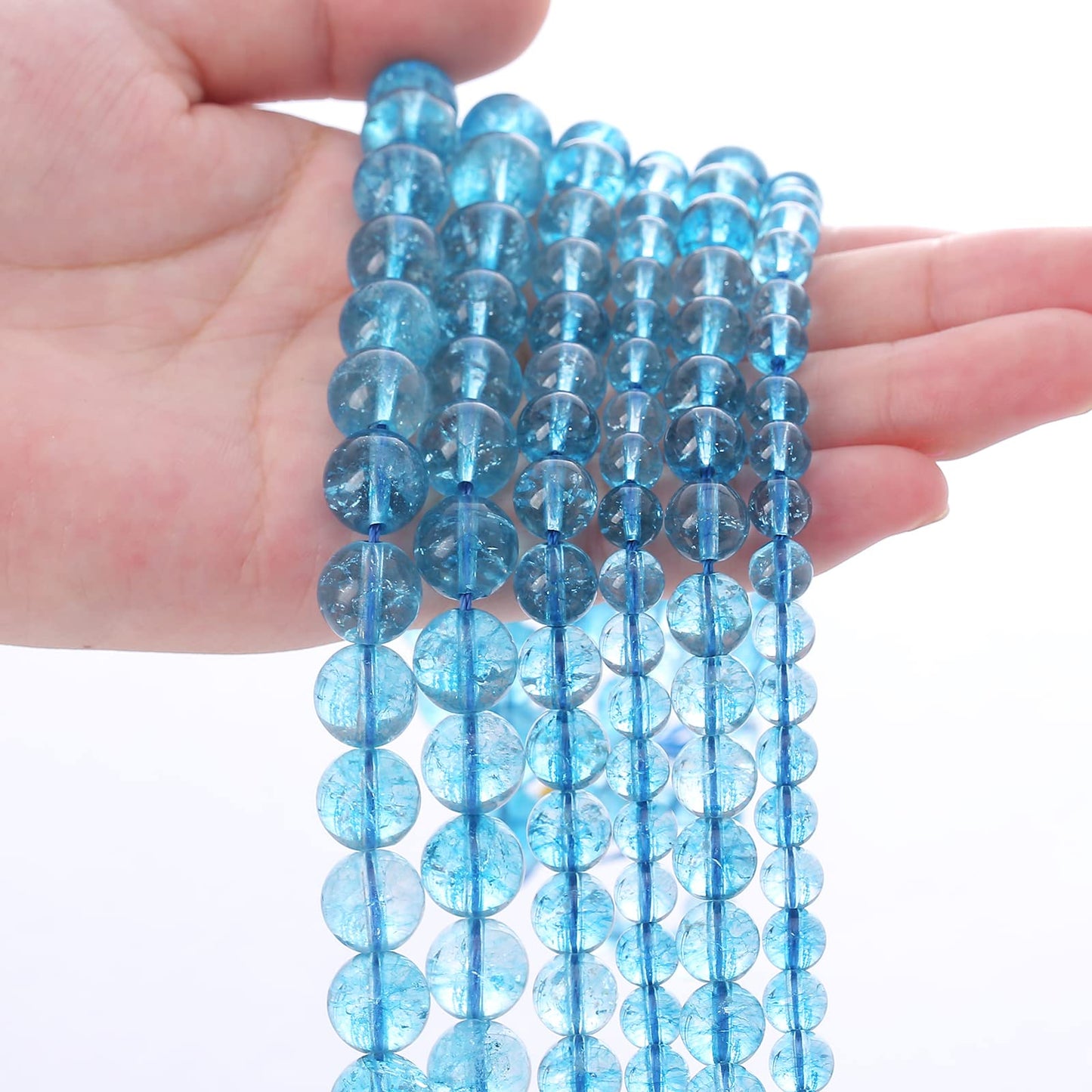 8mm 45PCS Blue Crystal Crackle Quartz Stone Spacer Round Loose Beads for Jewelry Making DIY Bracelet 15 inches Strand