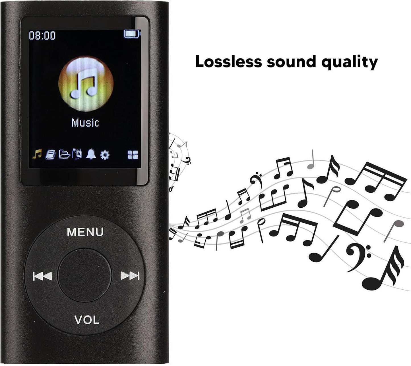 Dan&Dre MP3 1.8 Inch 64G Player, LCD Slim Portable Music Player with Lossless Sound, Aluminum Alloy, Expandable (Black)