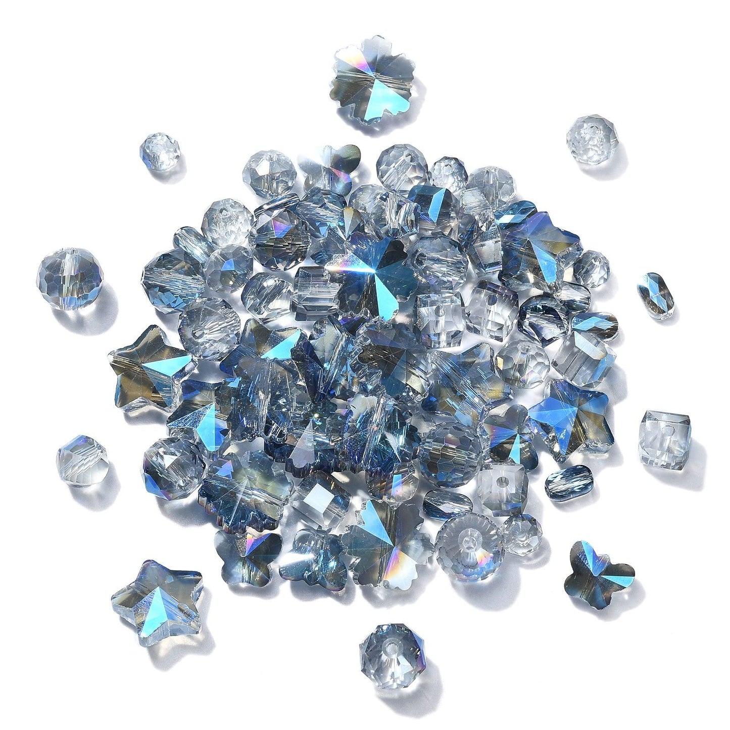 LiQunSweet 100 Pcs Blue Plated Faceted Crystal Glass Crystal Beads Bulk for Bracelet DIY Jewelry Making Earrings Necklace
