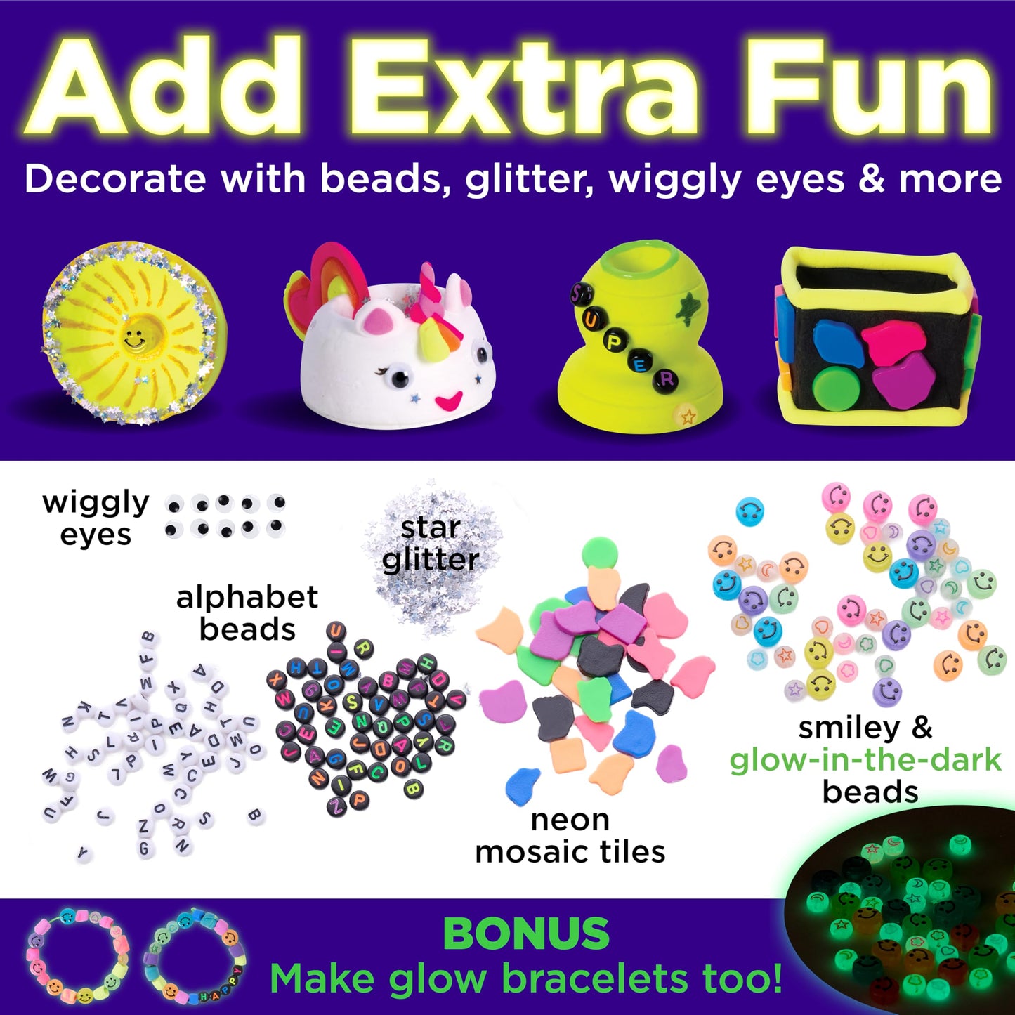 Faber-Castell Neon Glow Pottery Studio: Create Your Own Pottery Designs with USB-Powered Pottery Wheel, Air Dry Clay, Neon & Glow in The Dark Paints, Tools & 50+ Craft Supplies for Kids (Ages 8+)