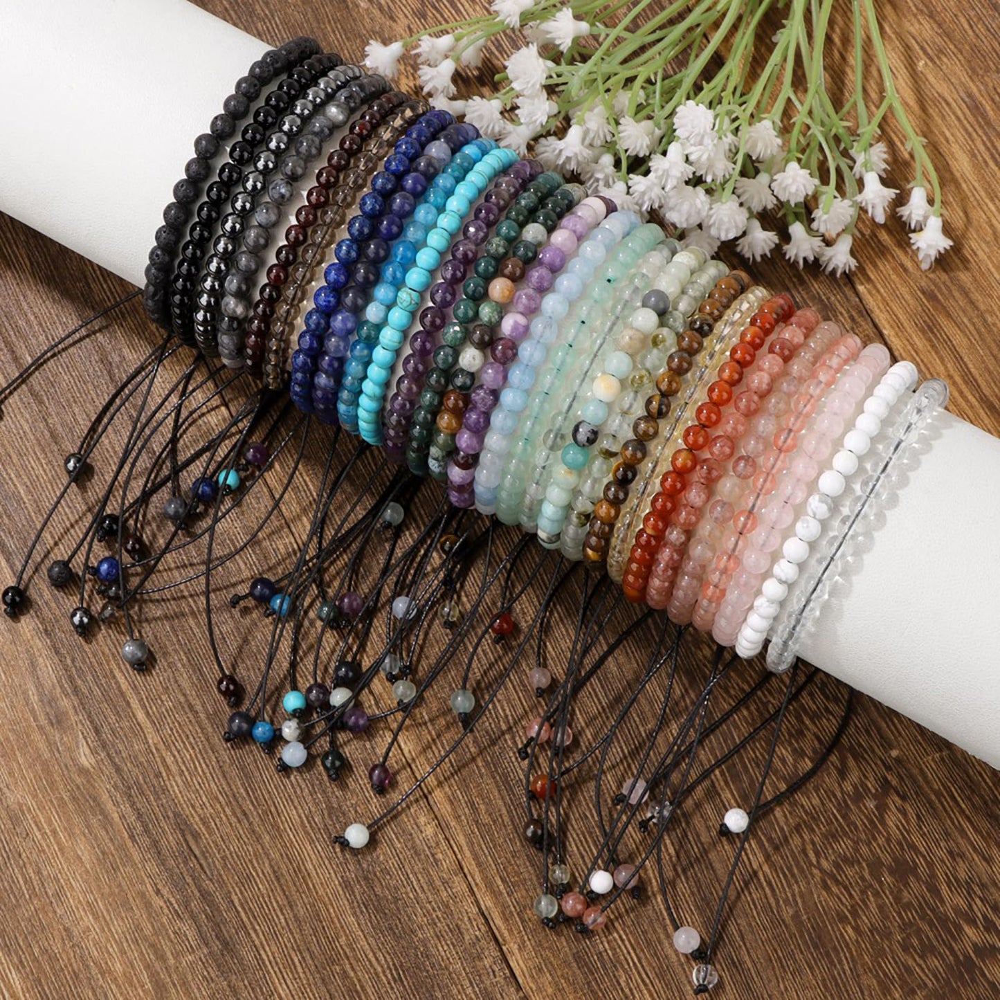 Lit Wall Garnet Bracelet for Women 4mm Adjustable Braided Crystal Bracelet Red Beaded Bracelet Spiritual Natural Stone Bracelets Garnet Jewelry for Women