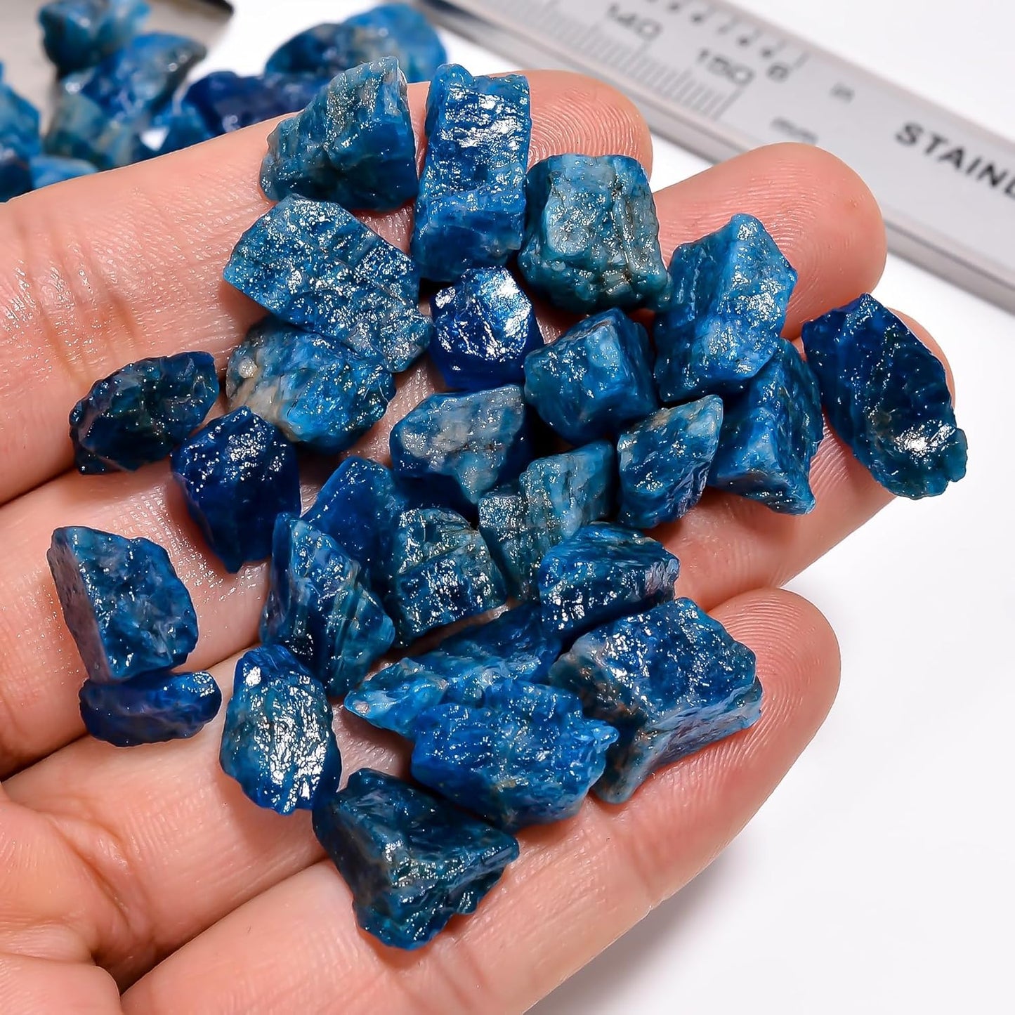 GEMKORA (250 carats) Raw Neon Blue Apatite Rough Gemstone, Natural Crystals, Healing Stones, Wholesale Lot, Jewelry Making Supply, 8 to 12mm