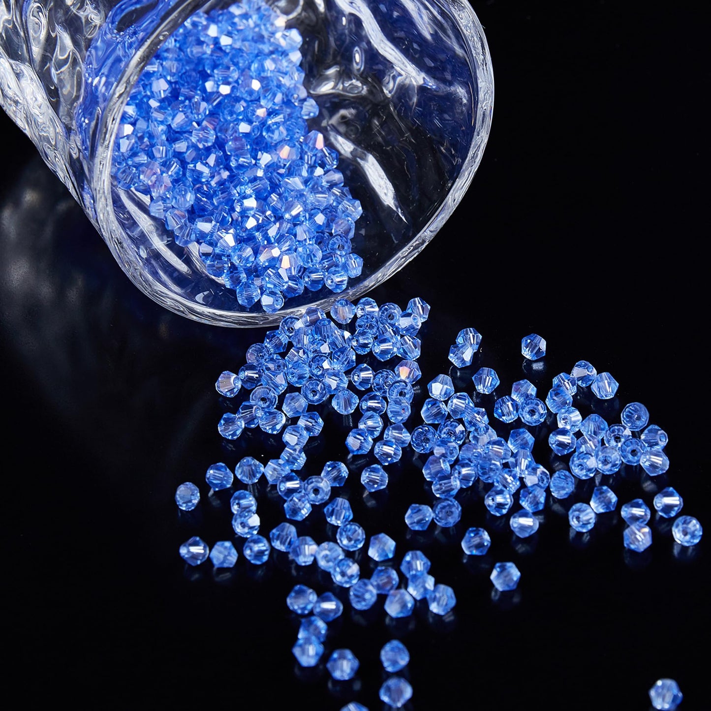 Laopottbeads 1100PCS 4mm Bicone Crystal Glass Beads for Jewelry Making, Sparkling Mini Beads for Suncatchers, DIY Bracelets & Craft Projects(Light Blue)