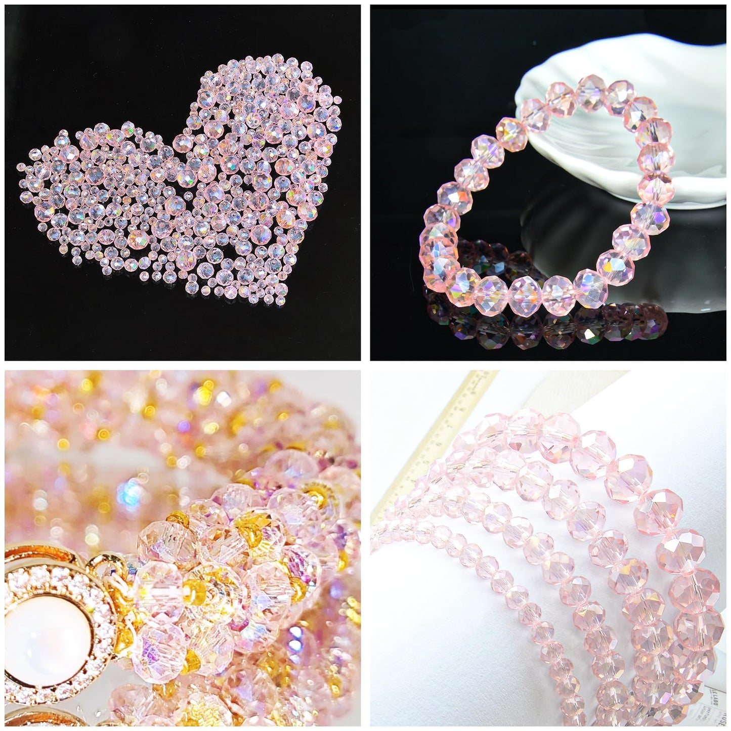 Laopottbeads 220Pcs 10mm Crystal Glass Beads for Jewelry Making Beads for Bracelets Necklace Pendants Making Supplies(Pink)