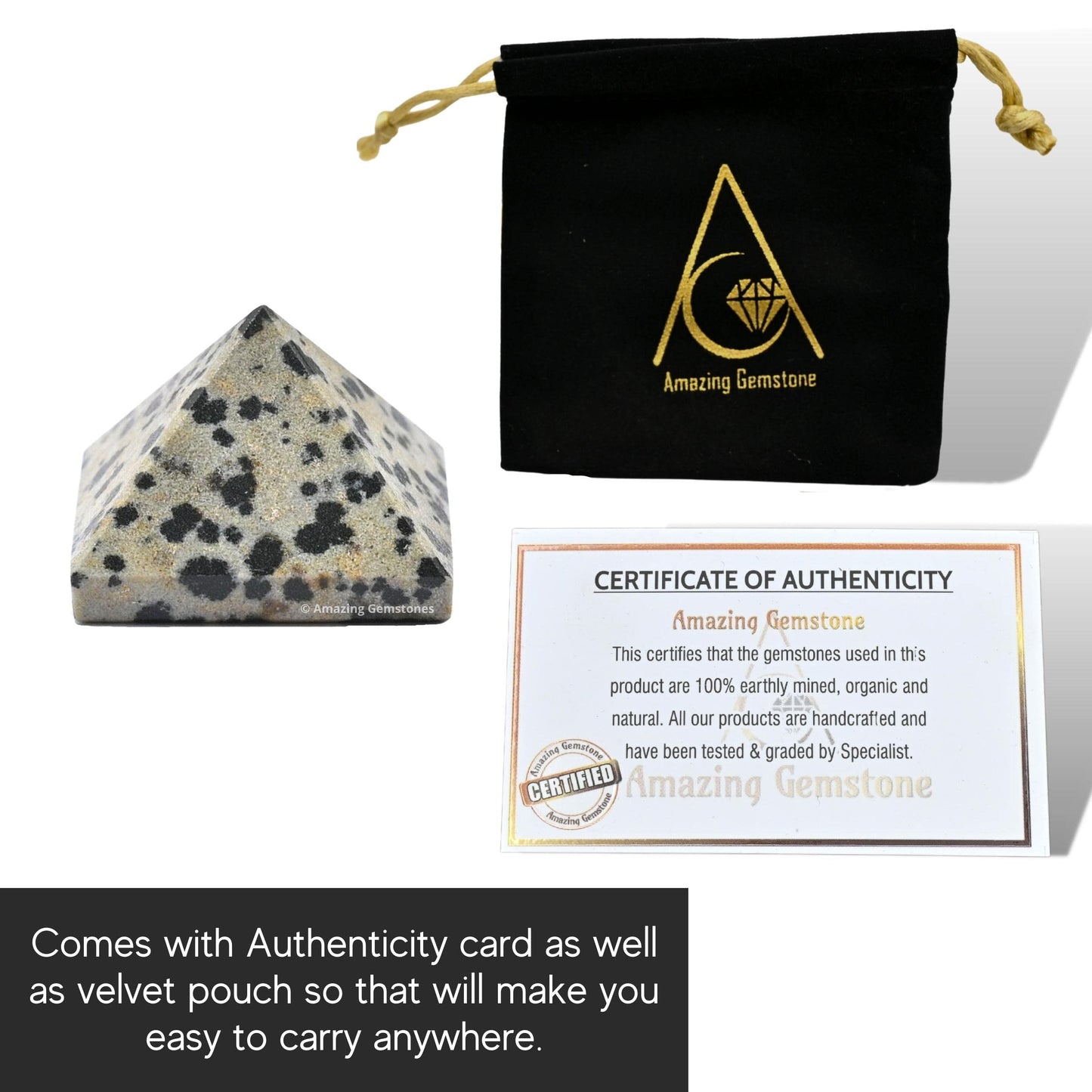 Amazing Gemstone Dalmatian Jasper Pyramid Crystal Healing Stones - 1" Great Pyramid Figurine of Natural Stone Pyramid for Meditation, Reiki, Chakra Balancing and Crystal Pyramids Grid