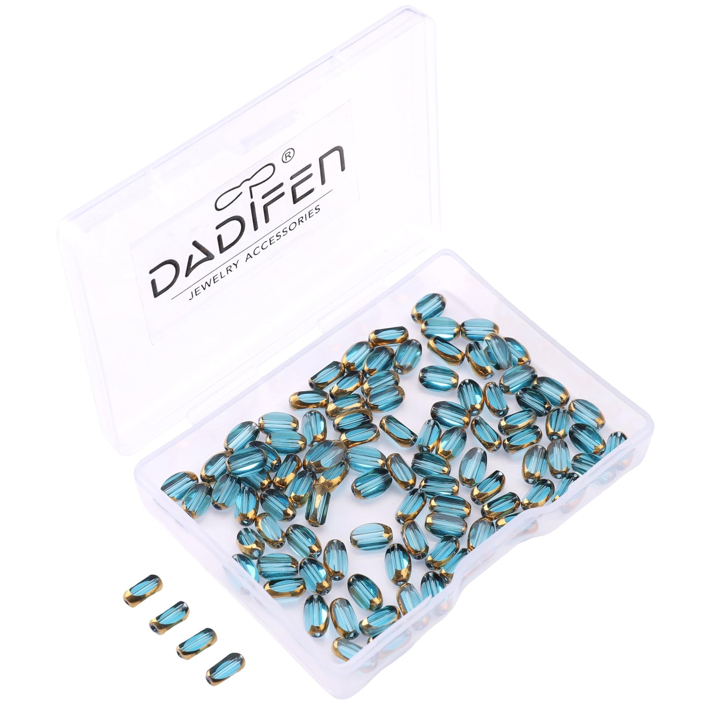DADIFEN Glass Rice Beads Clear Lake Blue 4x6mm 50pcs Faceted Oval Golden Edge Crystal Loose Beads for DIY Craft Jewelry Making
