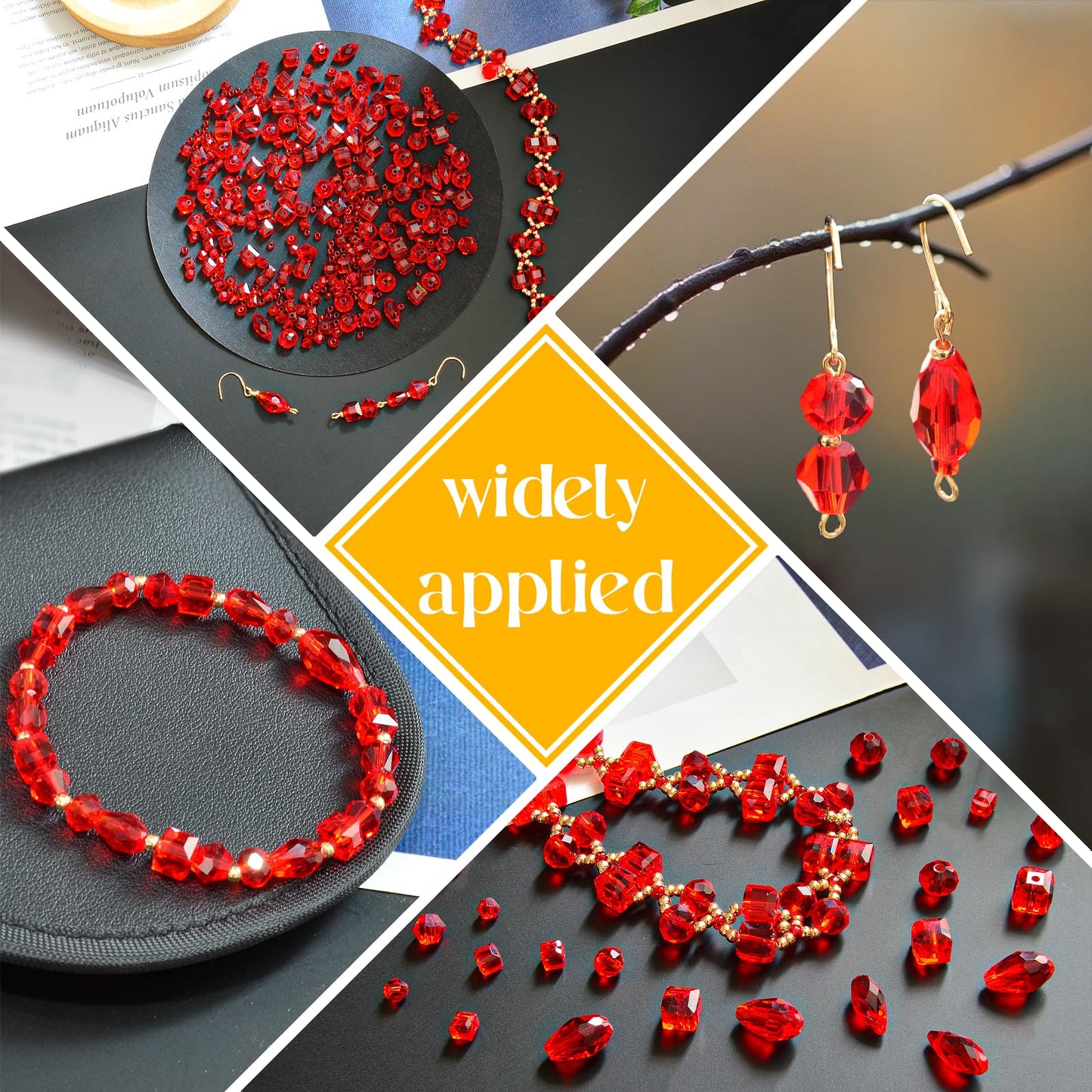Laopottbeads 1500 Pcs Crystal Glass Beads for Jewelry Making – 12 Styles Bicone, Rondelle, Cube, Teardrop & 3mm Spacer Beads, DIY Bracelet Necklace Earring Craft Kit with Organizer Box(Red)