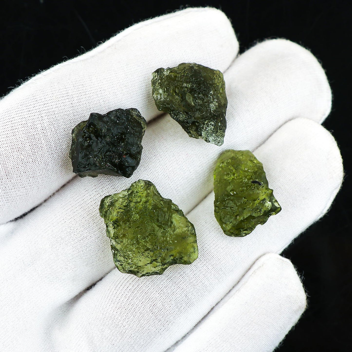 CRYSTALIS (4pcs) (5+gm) (14-20mm) Raw Synthetic Green Moldavite, High Grade Loose Gemstone Wholesale Bulk Rough Jewelry Making Supply, Chakra Stones, Wire Wrapping, DIY, Gem Collection