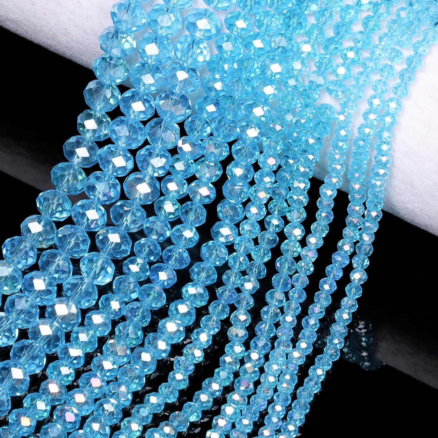 NITOPUPU 300pcs 8mm Crystal Glass Beads for Jewelry Making Faceted Rondelle Flat Beads for Bracelets Necklace Earrings DIY Crafts (Lake Blue Crystal AB Bead)