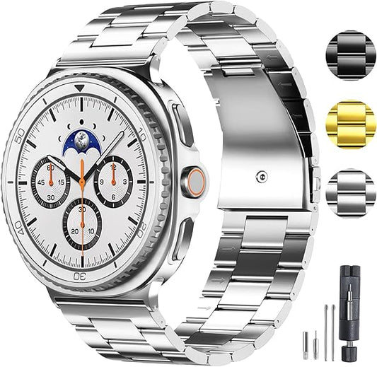 Compatible with Samsung Galaxy Watch 8 Band 40mm 44mm Galaxy Watch 8 Classic 46mm 2025, No Gap Business Stainless Steel Metal Band Strap for Galaxy Watch 8 Men Women