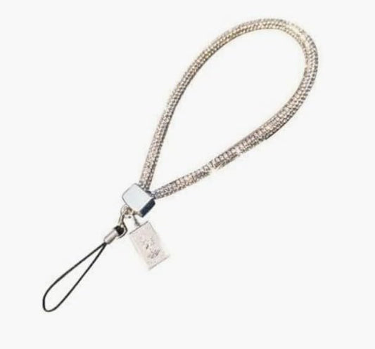 Calsgkspray Silver Short Crystal Phone Lanyard Full Diamond Pendant Wrist Strap Bling Wristlet Keychain Strap for Women