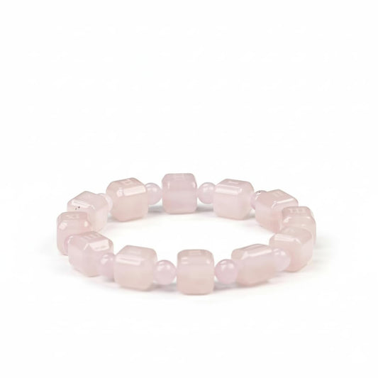 Rose Quartz Sugar Cube Healing Crystal Bracelet for Women – Love, Compassion, Emotional Balance, Stress Relief & Self-Love Energy Jewelry, Premium Gift-Box Included for Ready-to-Give Jewelry Gifts