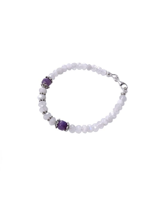 Customized 5mm Faceted Moonstone and Phosphosiderite Bracelet. Sterling Silver Accent Beads. New Beginning-Emotional Balance.