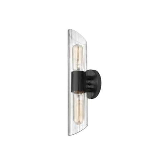 Dainolite SAM-162W 2-Light Vanity Light Fixture, Matte Black, Clear Fluted Glass Shade, 16in  for Bedroom, Office, Hall or Foyer