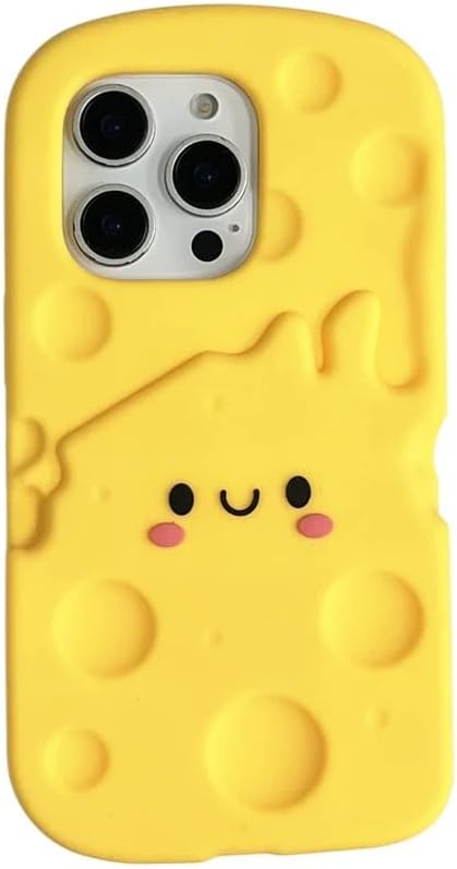 AZIALOWK 3D 17) Soft Silicone Cheese Phone Case for Apple Food Yellow Color Bright Vibrant Cartoon Creative Fun Cute
