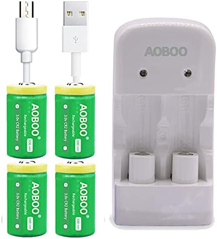 AOBOO Cr2 3V 4pcs 300mah, Rechargeable Batteries Compatible with Switching Robots, Rangefinders, Door Sensors, Film