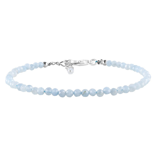 InfinityGemsArt Natural Aquamarine Stone Beads Dainty Bracelet Jewelry for Women, Crystals and Gemstones March Birthstone 925 Sterling Silver Chain 8 inch