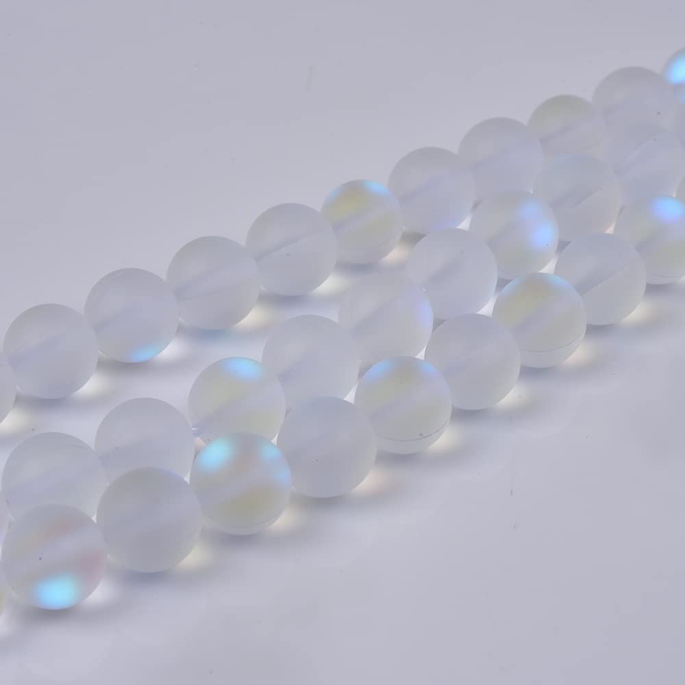 Asingeloo 60PCS 6mm Natural Mystic Aura Quartz Gemstone Frosted Matte Titanium Opalite White Rainbow Round Loose Beads 15 inch Full Strand