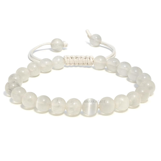 ANAYA AGATE Healing Crystal Bracelet – Chic Gemstone Bracelet for Men and Women – 8mm Round Bead Bracelets for Spiritual Healing, Protection, Positive Energy - Selenite
