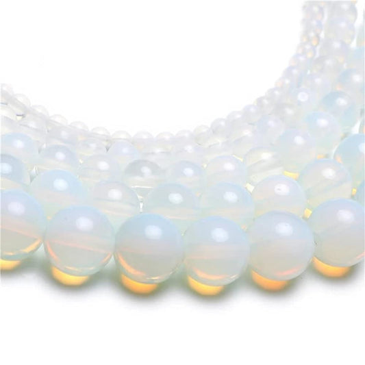 10mm 35pcs Beads White Opal Moonstone Natural Stone Jewelry Findings Pendants Charms Loose Spacer Necklace Tassel Earrings Crystal Dangle Component Bracelet Making DIY (10mm, Opal)