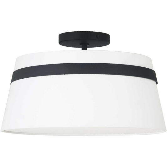 Dainolite 3 Light Semi-Flush Mount, Fabric Shade, Matte Black, Model SYM-153SF-MB-WH