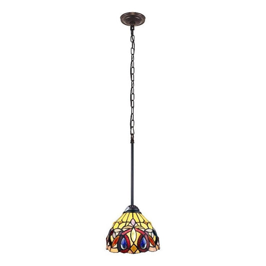 Chloe Lighting Mini-Pendant - Victorian Tiffany-Style, Dark Bronze, 1 Light, 8in Wide, Multicolor, Model CH33353VR08-DP1
