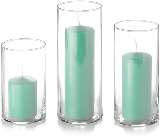 yummi Set of 12 Slim Pillars and Cylinder Vases - Tiffany Blue