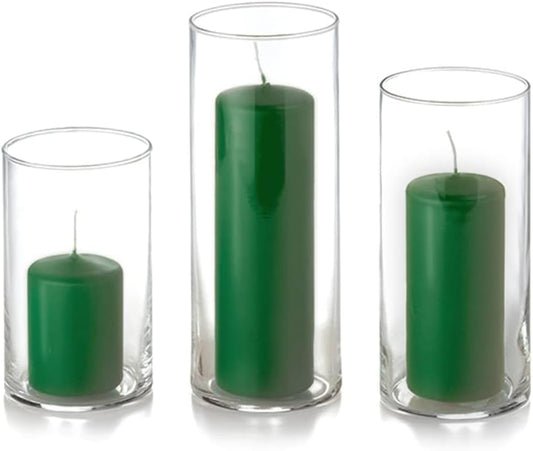 yummi Set of 36 Slim Pillars and Cylinder Vases - Hunter Green
