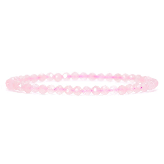 Angelstones Natural Rose Quartz Gemstone Stretch Bracelet, 4mm Faceted Round Beads, Crystal Healing for Women
