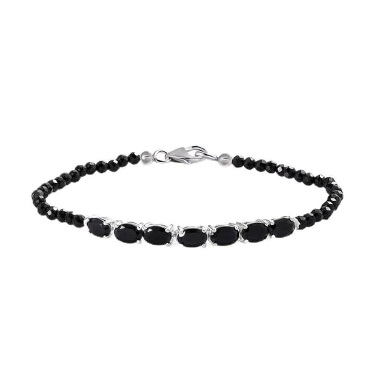 SHOP LC DELIVERING JOY Spinel Black Bracelet in Sterling Silver - Charm Bracelets for Women - Unique Promise Birthday Christmas Gifts for Her Size - 7.25 Inches