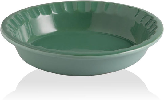 Sweejar Ceramic Pie Pan - 10.4 Inches Deep Fluted Porcelain Dish | Non-Stick Green Design for Baking