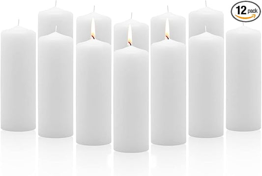 Royal Imports Pillar Candles White Unscented Premium Wax, 40 Hours Burning for Wedding, Spa, Party, Birthday, Holiday, Bath, Home Decor - 2"x6" Inch - Set of 12