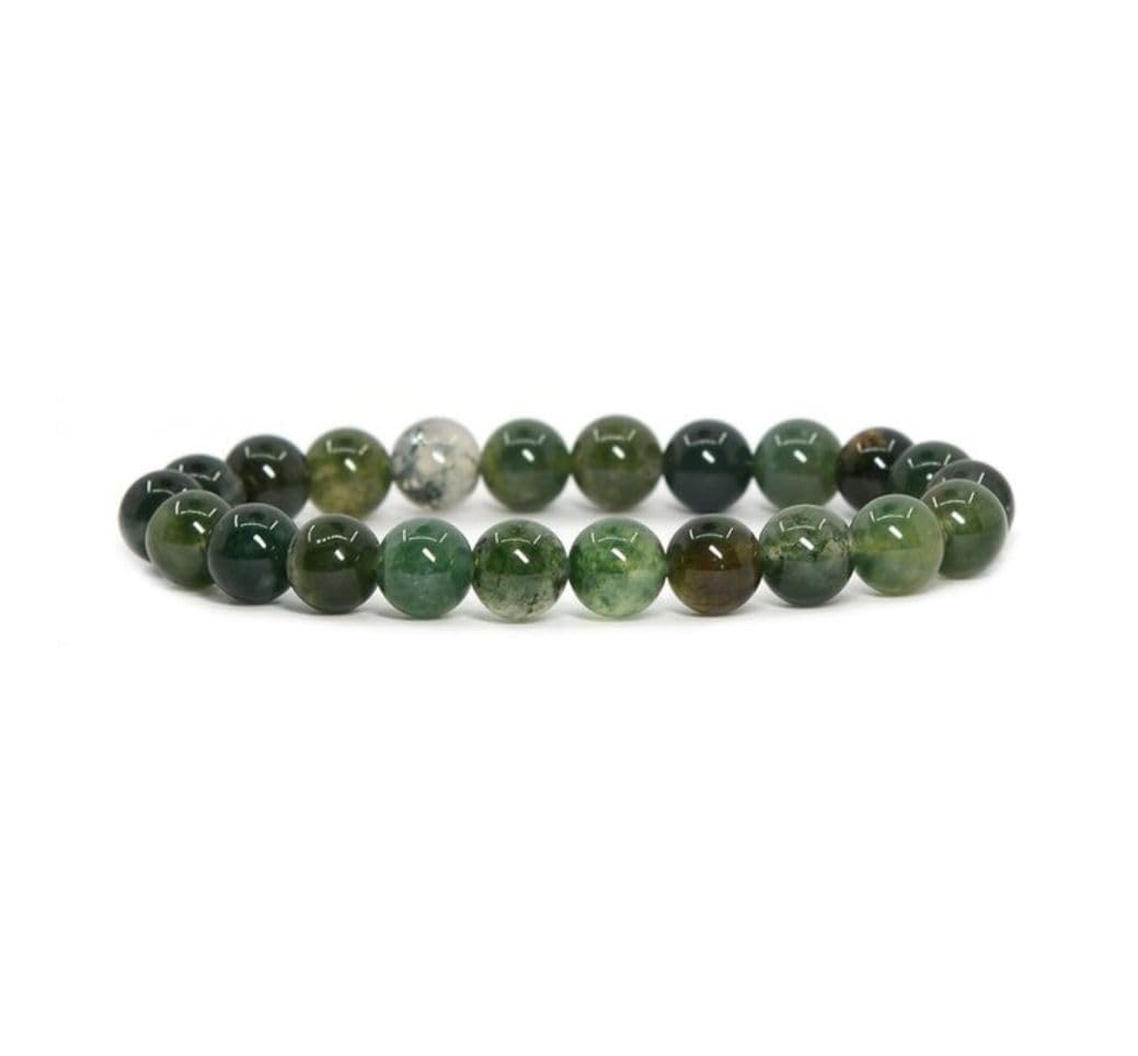 Adabele Real Natural Moss Agate Gemstone Beaded Bracelet 8.5 inch Stretch Chakra Healing Crystal Stone Jewelry Women Mom Gift (Unisex) GB8-D25