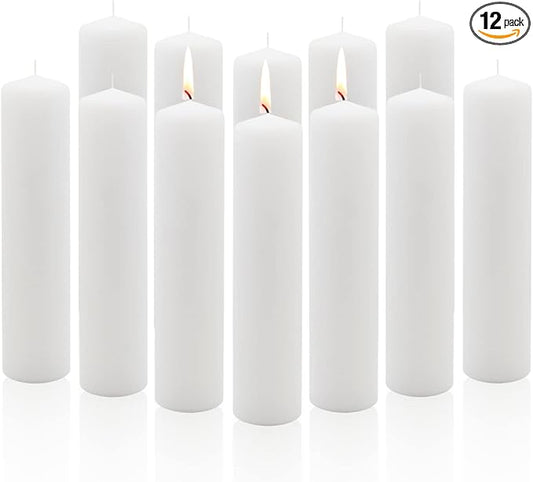Royal Imports Pillar Candles White Unscented Premium Wax, 60 Hours Burning for Wedding, Spa, Party, Birthday, Holiday, Bath, Home Decor - 2"x9" Inch - Set of 12