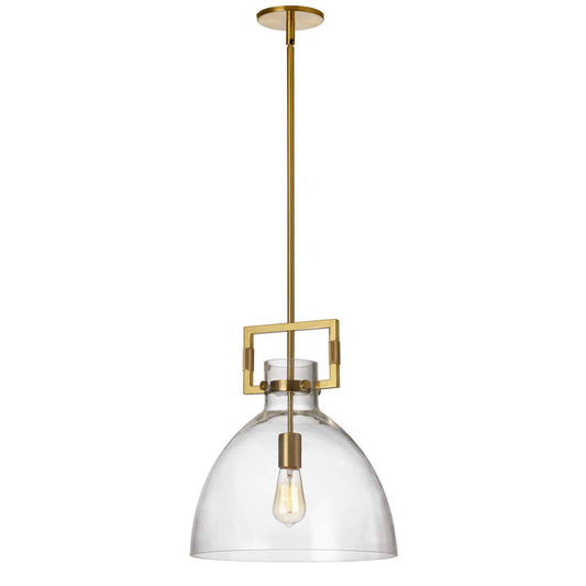 Dainolite Liberty 1-Light Dimmable Pendant Light Aged Brass 13.75in  Clear Glass Shade Model LBY-141P-AGB