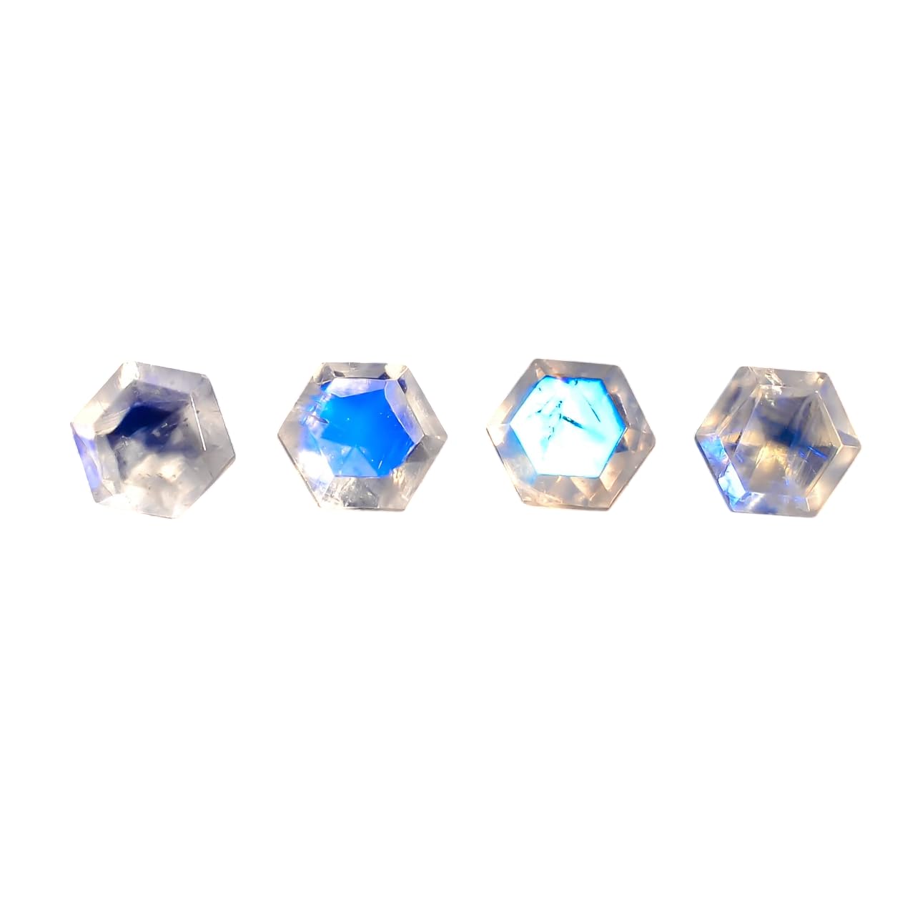 GEMKORA 4pcs, 6x6x4mm Natural Blue Flash Rainbow Moonstone Hexagon Shape-Step Cut Gemstone Wholesale, Jewelry Making Loose Gemstone, Minerals, DIY, Healing Crystals, Bulk Deal