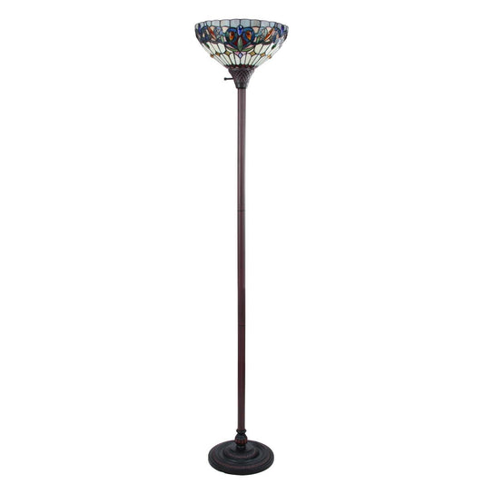 Chloe Lighting Torchiere Lamp, Victorian Tiffany-Style, 14in Wide, Dark Bronze, Multicolor, Model CH3T353BV14-TF1