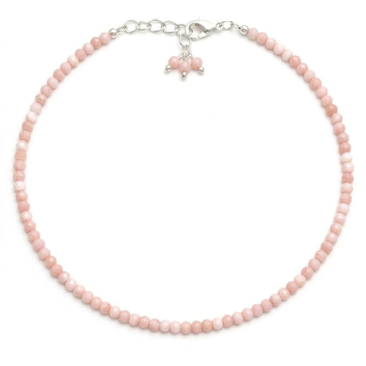 Gempires Handmade Pink Opal Gemstone Beaded Bracelet for Women | 2.4–2.5 mm Faceted Natural Stone | Adjustable 7+1 Inch Silver Plated Chain | Dainty Minimalist Stacking Jewelry | Soft Pink Stone Gift
