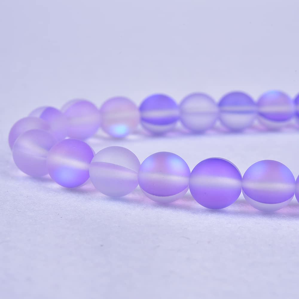 Asingeloo 60PCS 6mm Natural Violet Purple Mystic Aura Quartz Gemstone Frosted Matte Titanium Round Loose Spacer Beads 15 inch Full Strand Crystal Healing Power Quartz