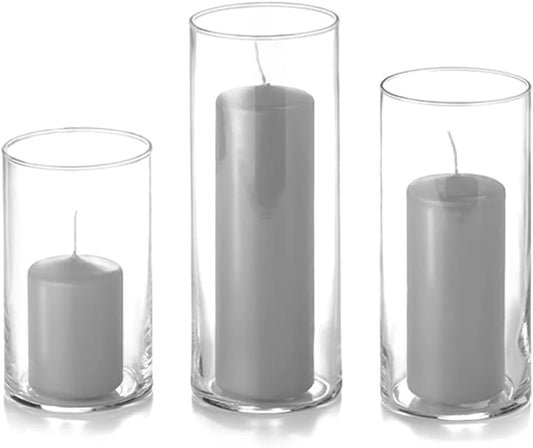 yummi Set of 36 Slim Pillars and Cylinder Vases - Light Gray