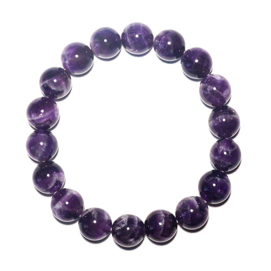 12mm Dream Amethyst Bracelet | Crown Chakra Purple Crystal with White Inclusions - Handmade Meditation Spiritual Jewelry for Peace & Intuition | Beading Tool Kit - Fits for 7.5-8.5" XLarge Wrist
