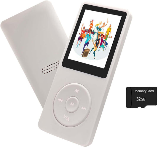 arungo MP3 32GB 1.8 inch 128GB Player with Speaker Earphone Portable Mini White Music Player Support Voice Recorder