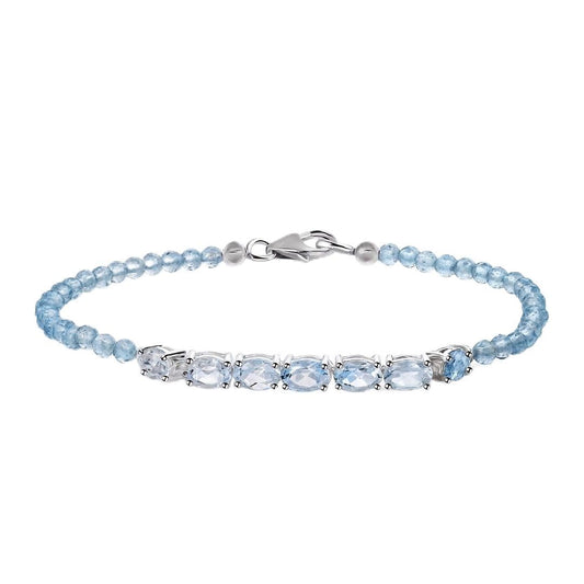 SHOP LC DELIVERING JOY Topaz Blue Bracelets for Women in Sterling Silver Blue Topaz Jewelry Birthday Christmas Gifts for Anniversary Engagement Size - 7.25 Inches